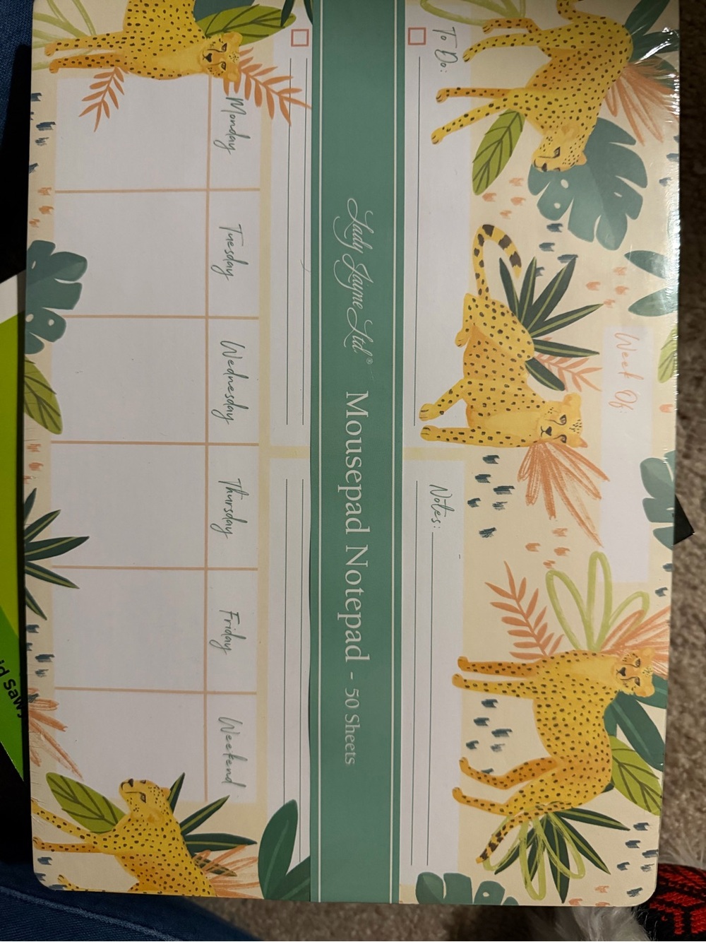 Mousepad Notepad Weekly Planner - Green & Yellow Jungle Design